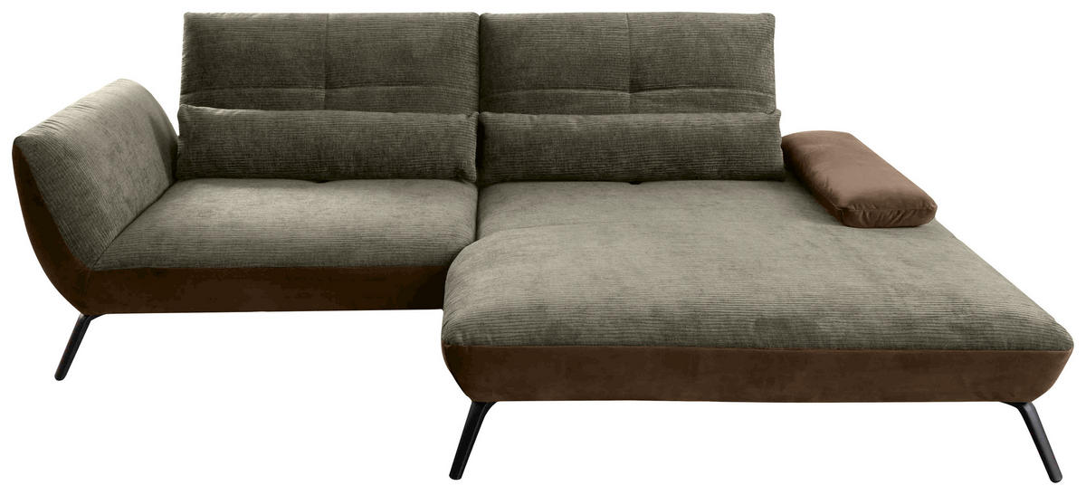 ECKSOFA Olivgrün  - Schwarz/Olivgrün, Trend, Holz/Metall (273/191-207cm) - Livetastic