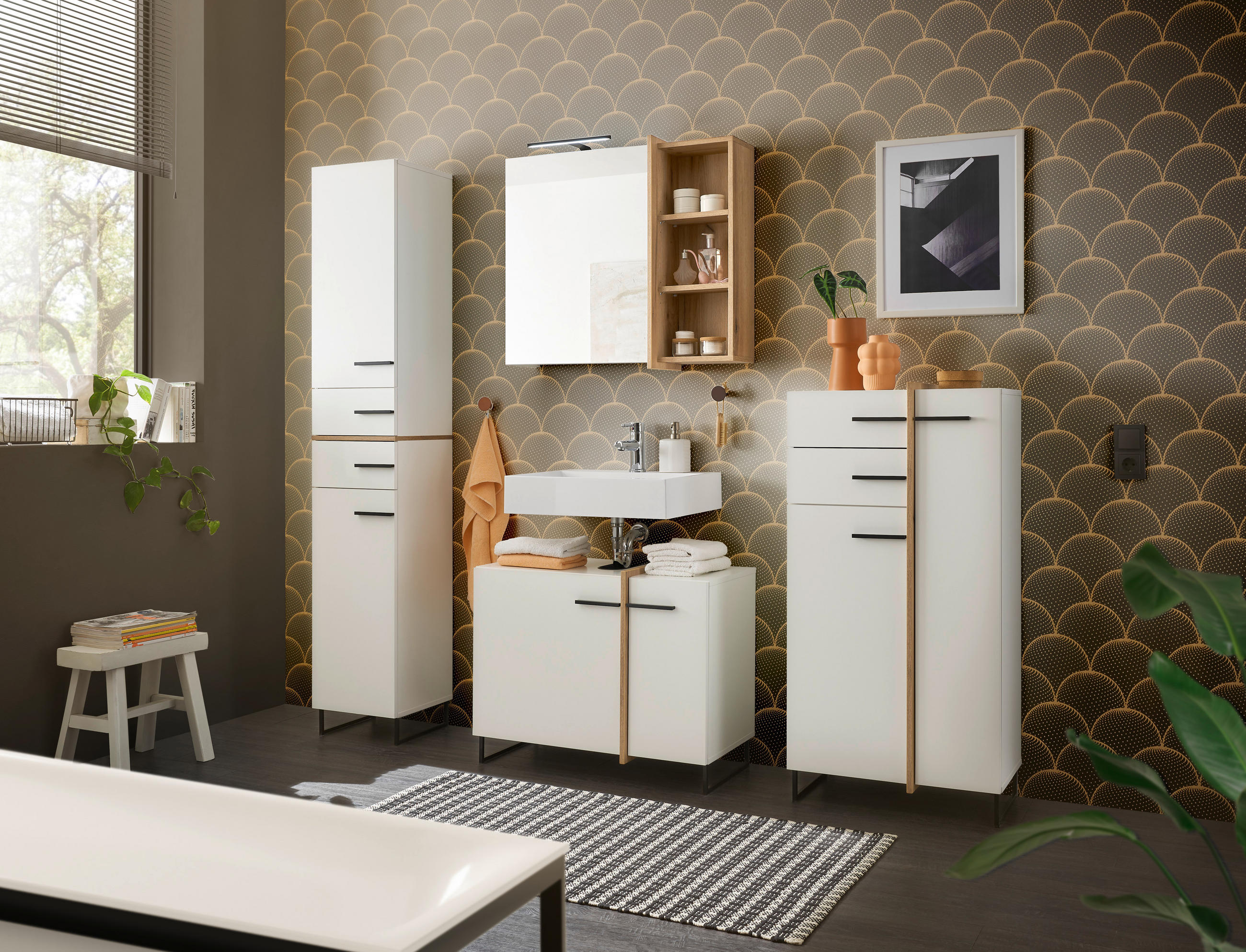 WASCHBECKENUNTERSCHRANK 80/64/41 cm  - Eichefarben/Schwarz, LIFESTYLE, Holzwerkstoff/Kunststoff (80/64/41cm) - home24