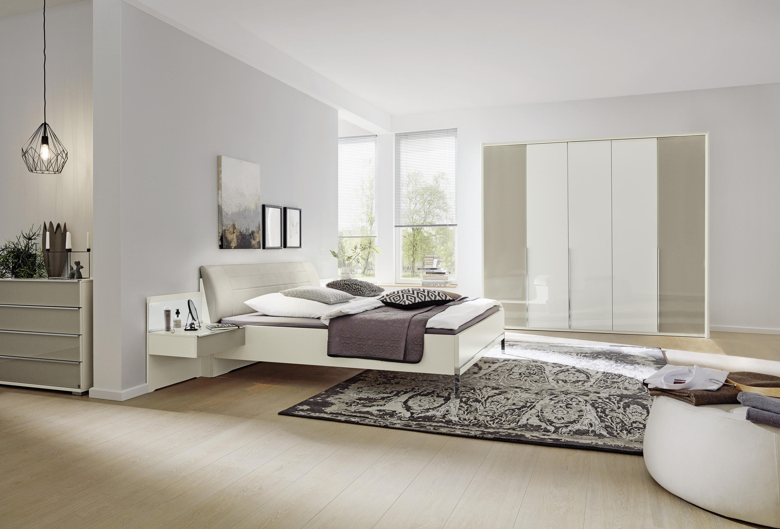 SCHLAFZIMMER Grau, Weiß  - Weiß/Grau, Design, Glas/Holzwerkstoff (180/200cm) - Musterring