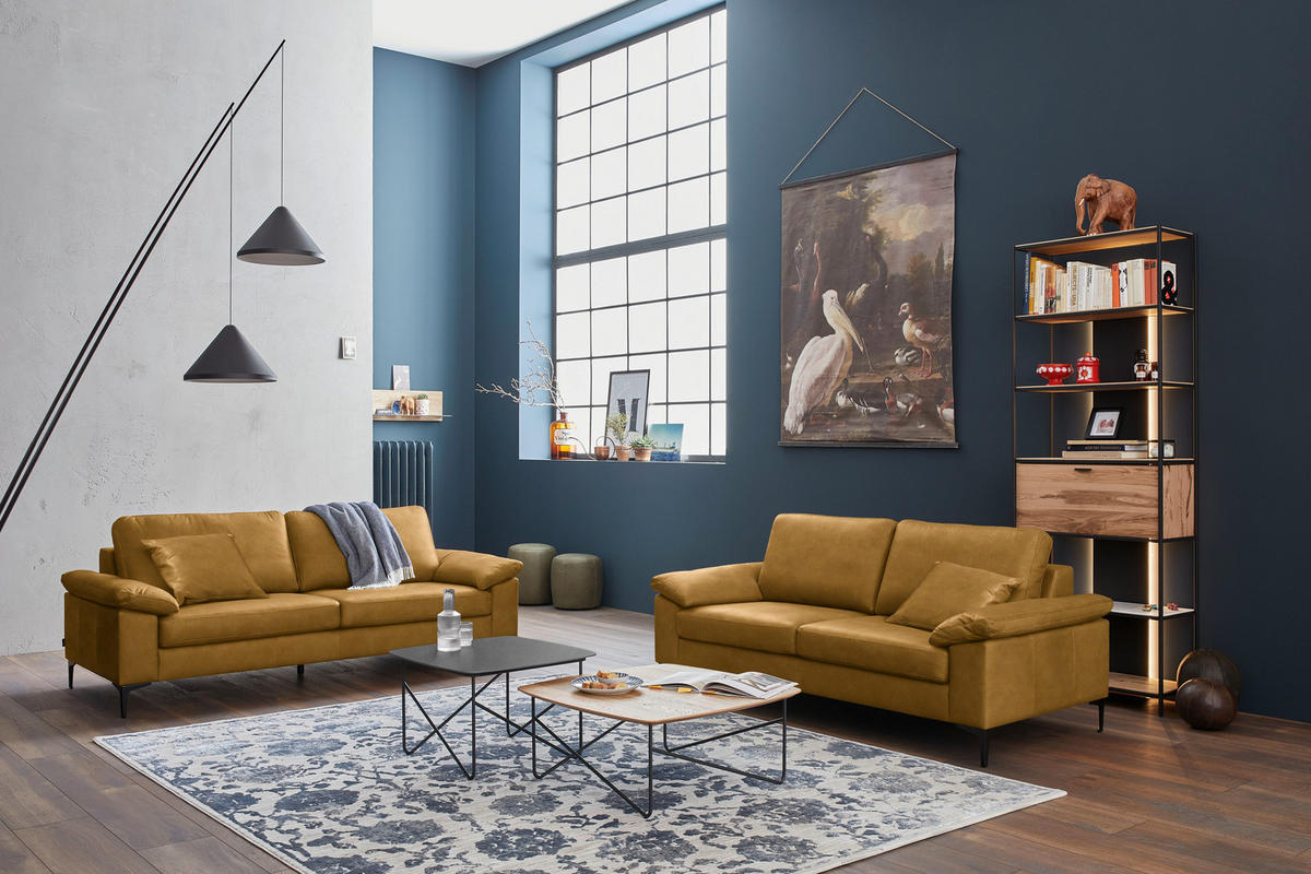 2,5-SITZER  in Echtleder Currygelb   - Currygelb/Schwarz, Design, Leder/Metall (204/83/97cm) - Schöner Wohnen