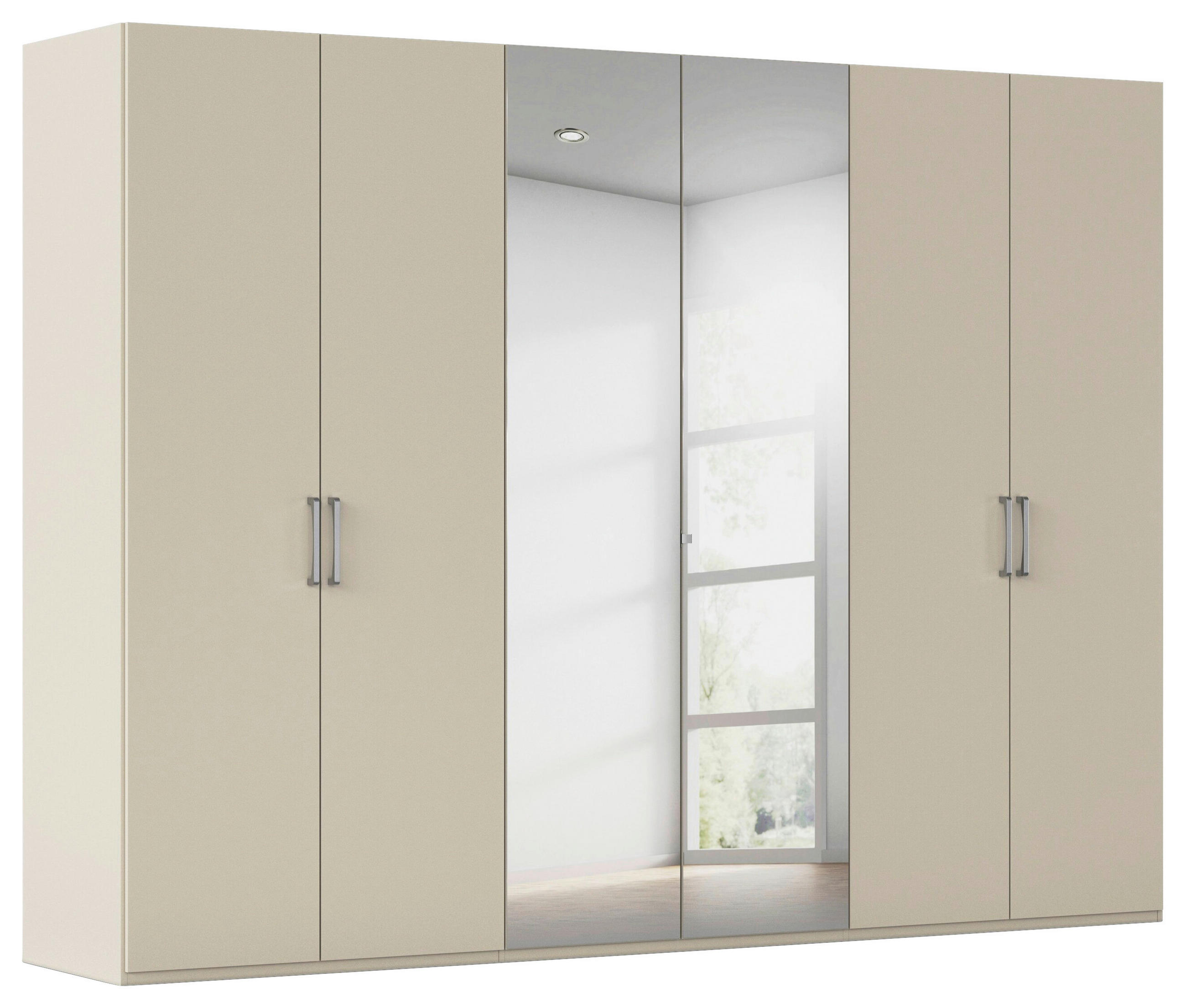 DREHTÜRENSCHRANK 301/235/61 cm,  in Champagner, 6-türig  - Chromfarben/Edelstahlfarben, Basics, Glas/Holzwerkstoff (301/235/61cm) - Novel