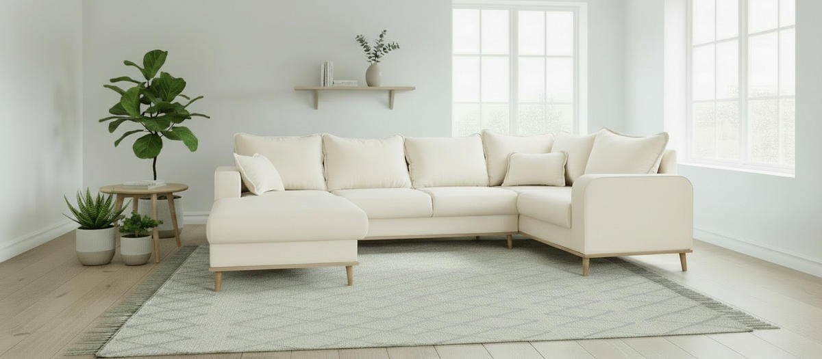 WOHNLANDSCHAFT Ecru  - Wengefarben/Ecru, Design, Holz/Textil (170/296/167cm) - Livetastic