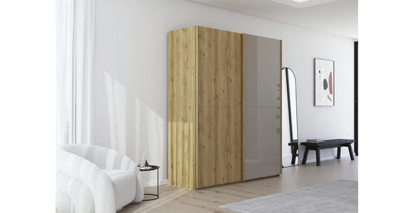 SCHWEBETÜRENSCHRANK 180/223/68 cm 2-türig Eichefarben, Fango  - Fango/Eichefarben, Design, Glas/Holz (180/223/68cm) - Novel