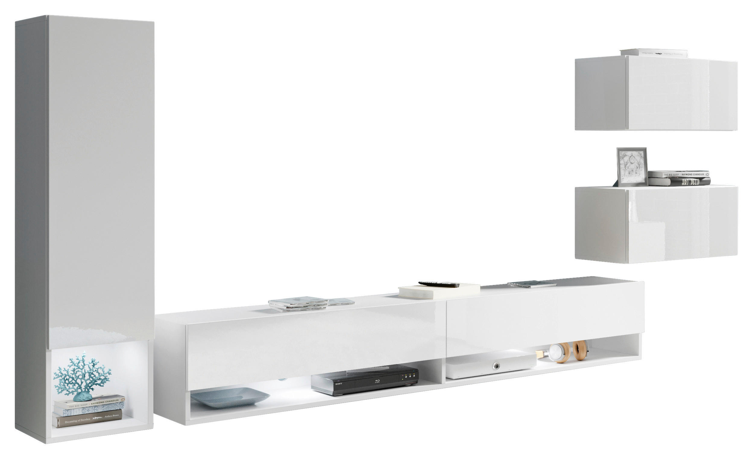 DNEVNI REGAL,  bela, bela, visoki sijaj  - bela/visoki sijaj, Trendi, leseni material (270/130/32,5cm) - P & B