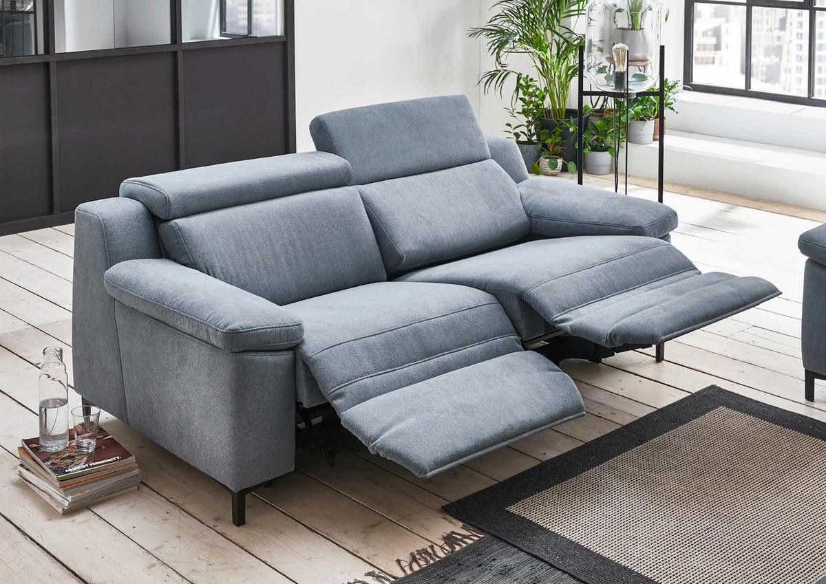 2,5-SITZER Chenille Pastellblau  - Pastellblau/Schwarz, Design, Textil/Metall (188/104/104cm) - Valdera