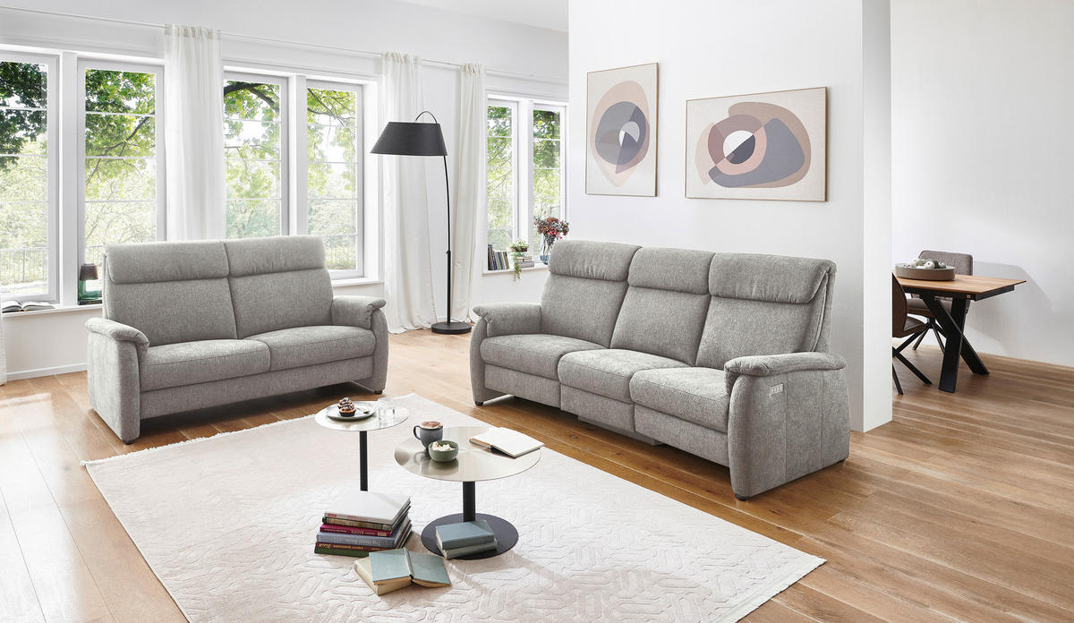 TRAPEZSOFA in Flachgewebe Greige  - Greige/Schwarz, Konventionell, Textil/Metall (219/107/97cm) - Pure Home Comfort