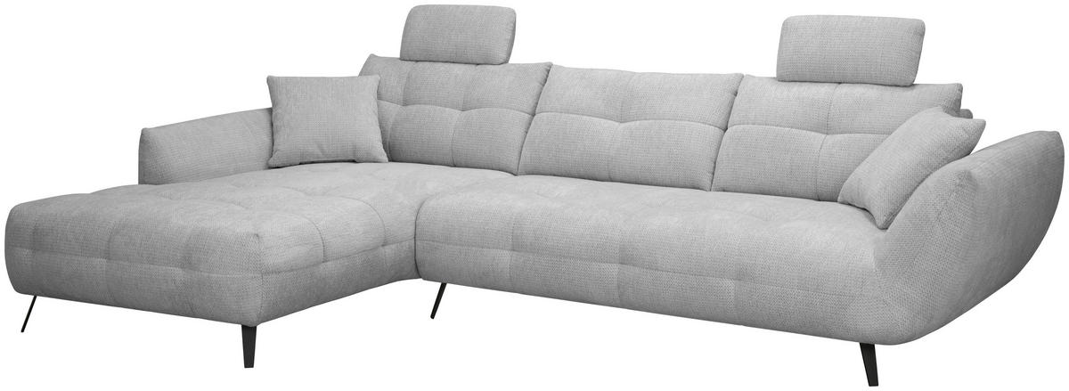 ECKSOFA Grau Chenille Armlehnenkissen, Rücken echt, Sitztiefenverstellung  - Schwarz/Grau, KONVENTIONELL, Textil/Metall (215/313cm) - Hom`in