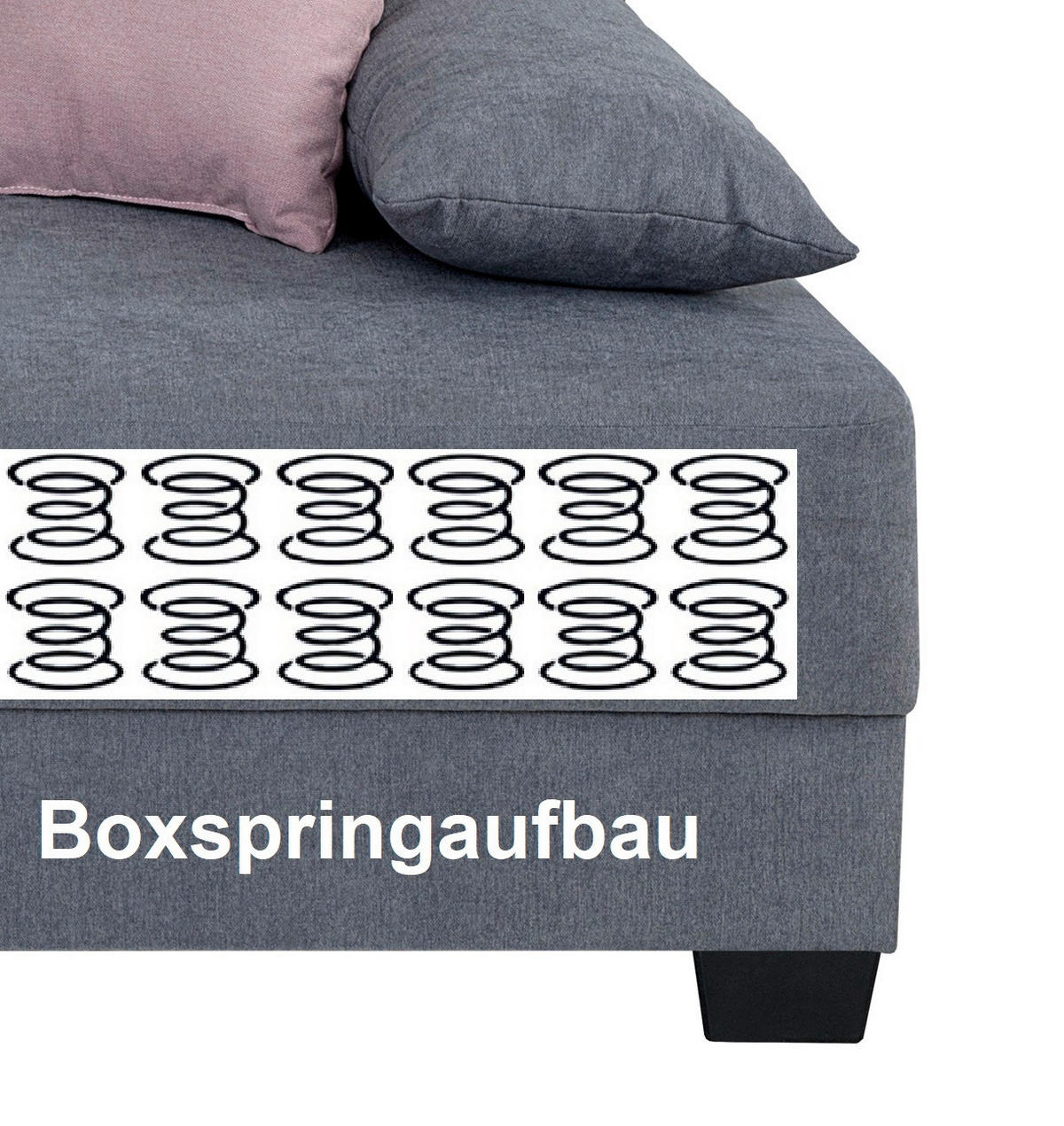 Canapea Boxspring, textil, material pe bază de lemn, gri - roz/negru, Design, plastic/textil (200/90/110cm) - P & B