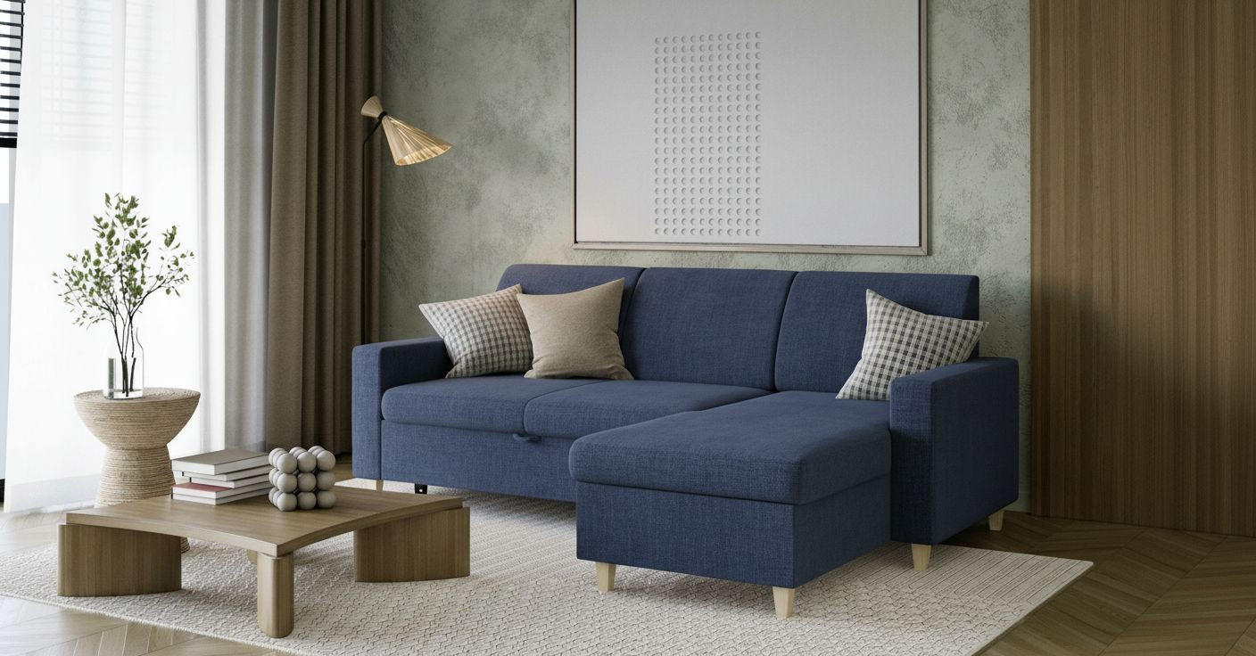 ECKSOFA NIKAS in Flachgewebe Blau  227/156 cm  - Blau/Buchefarben, Design, Holz/Textil (227/156cm) - MID.YOU