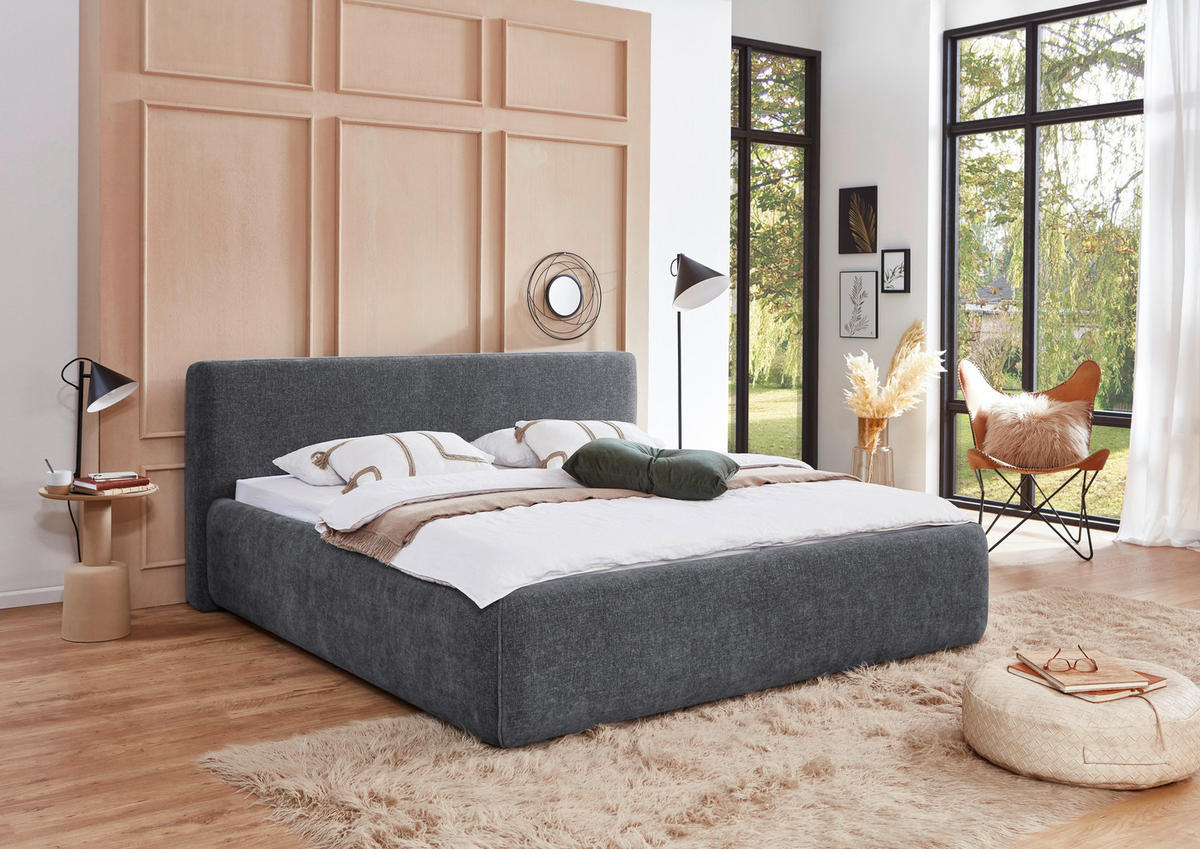 POLSTERBETT 240/200 cm,  in Grau, Bettkasten, Lattenroste,  - Birkefarben/Buchefarben, Design, Holz/Textil (240/200cm) - Xora
