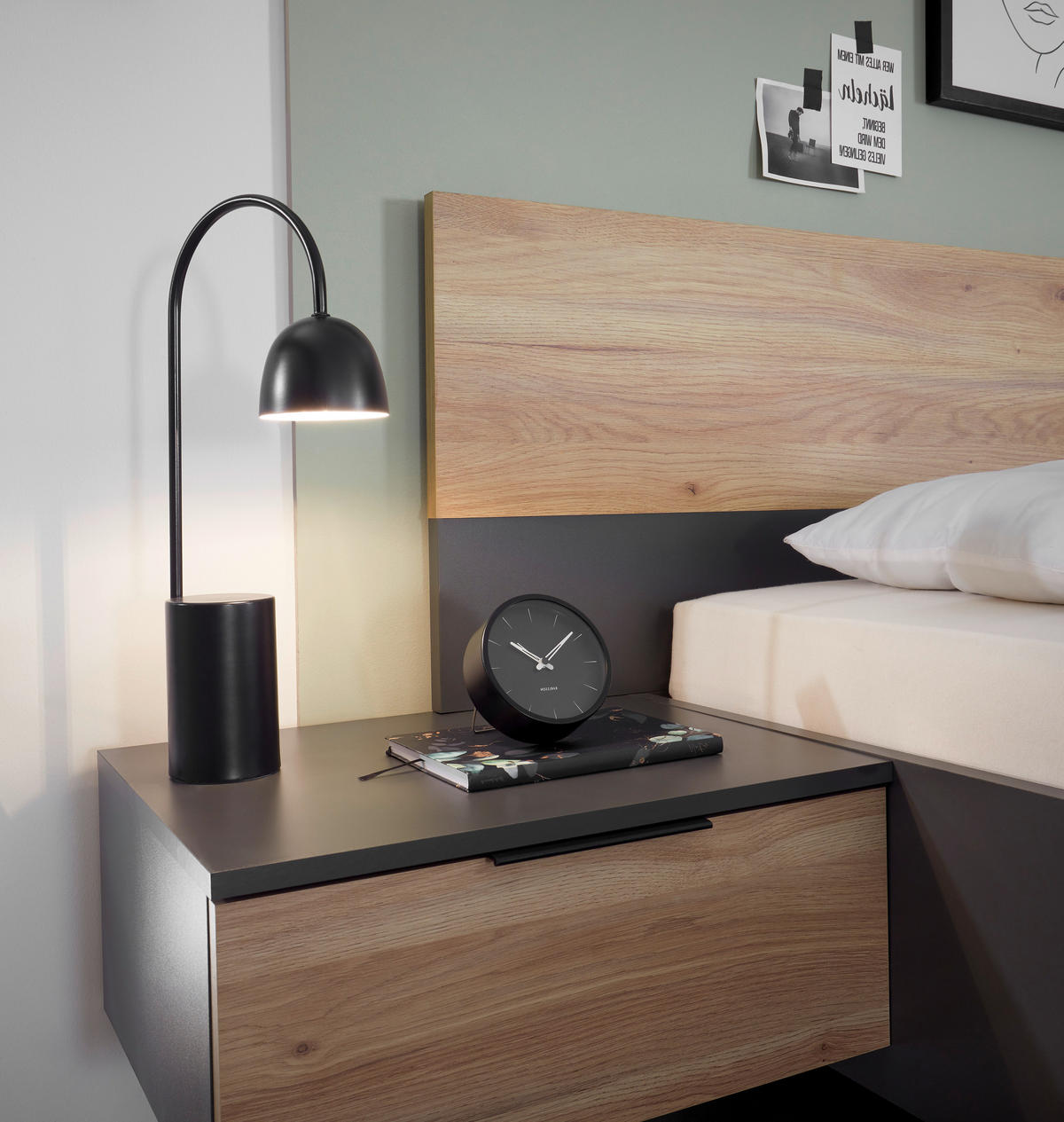 BETTANLAGE - Eichefarben/Graphitfarben, KONVENTIONELL (180/200cm) - Boxxx