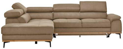 ECKSOFA Sandfarben Lederlook  - Sandfarben/Schwarz, Natur, Holz/Textil (226/282cm) - Novel
