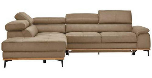 ECKSOFA Sandfarben Lederlook - Sandfarben/Schwarz, Natur, Holz/Textil (226/282cm) - Novel
