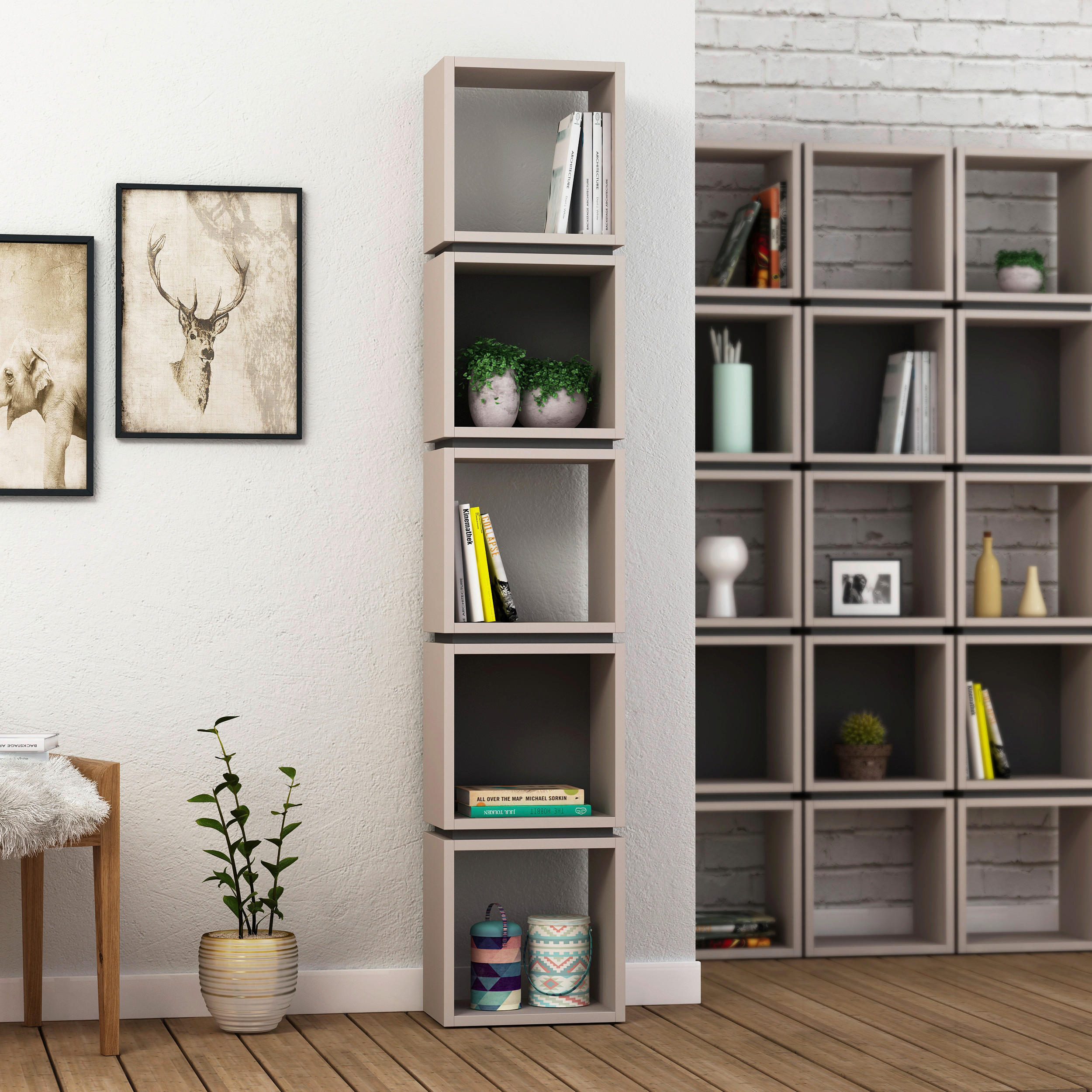Thumbnail - Livetastic Bücherwand, Beige, Holzwerkstoff, 5 Fächer, 32x167x22 cm, stehend, Wohnzimmer, Regale, Bücherregale