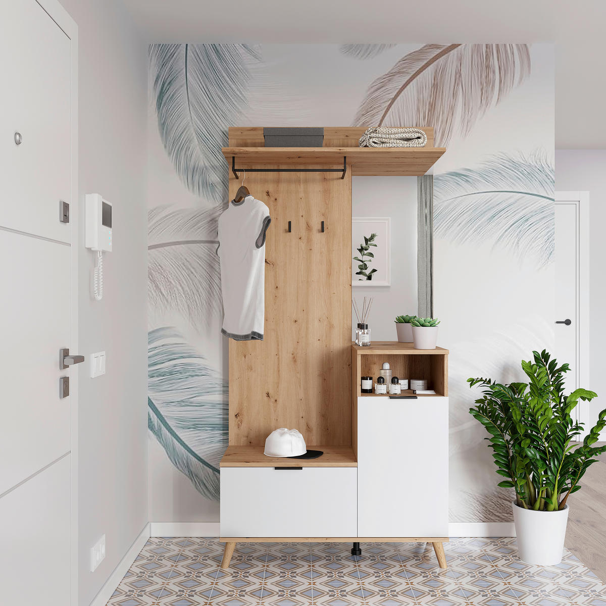 GARDEROBE  in 100/202/40 cm  - Weiß/Eiche Artisan, Design, Glas/Holzwerkstoff (100/202/40cm) - home24