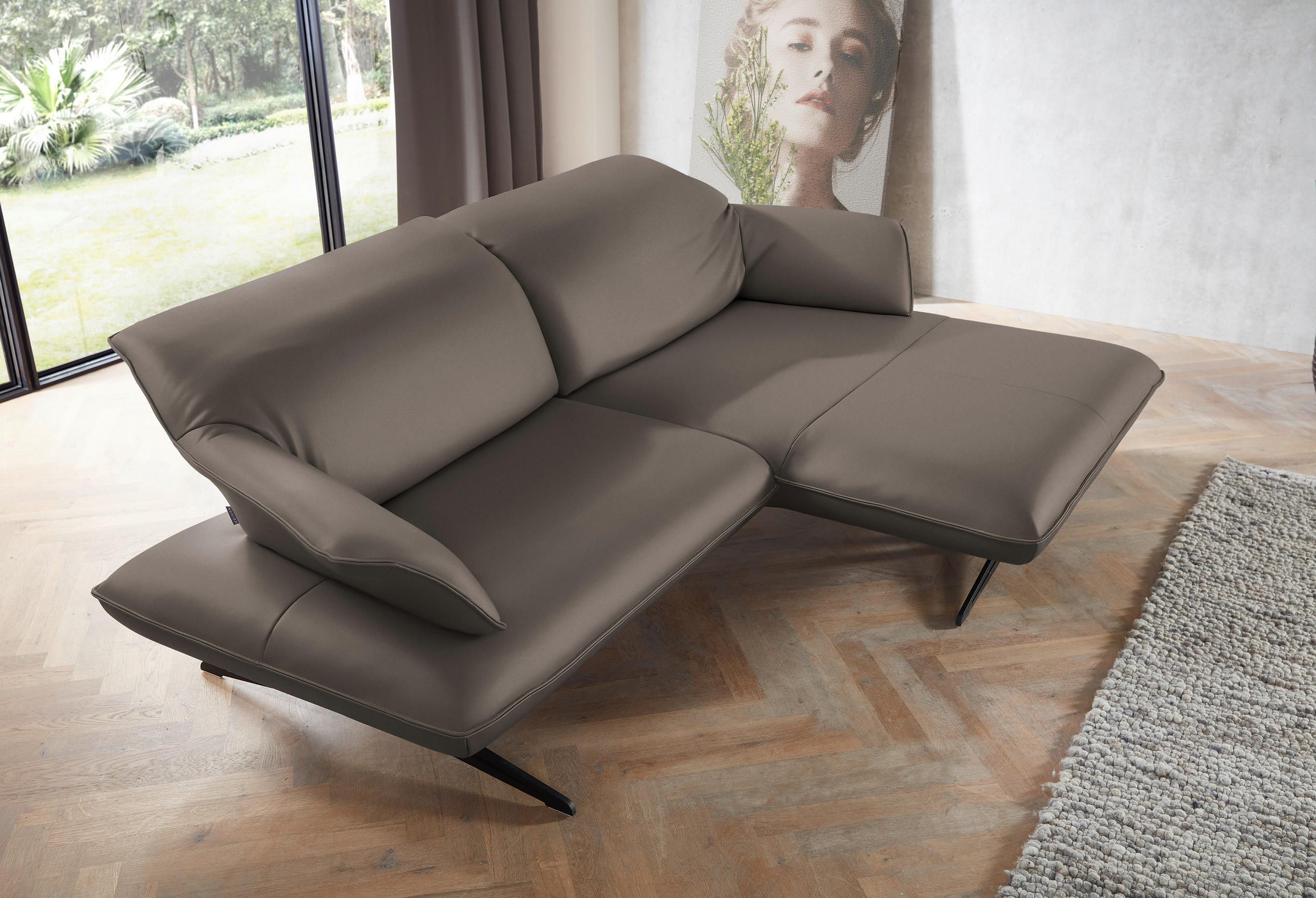 ECKSOFA in Echtleder Graubraun  - Graubraun/Beige, Design, Leder/Metall (252/169cm) - Koinor