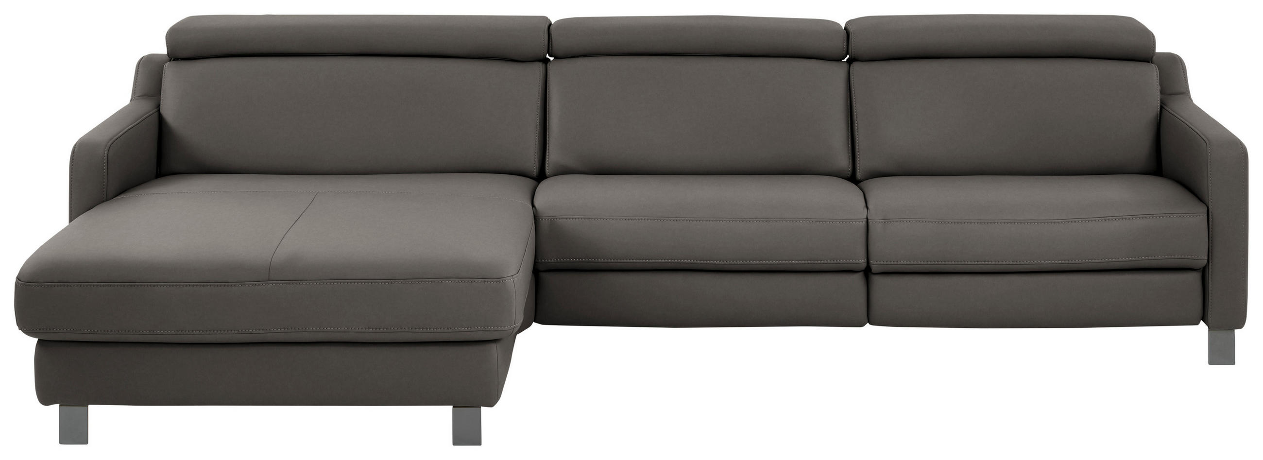 ECKSOFA in Echtleder Graubraun  - Graubraun/Schwarz, Design, Leder/Metall (176/291cm) - Valdera