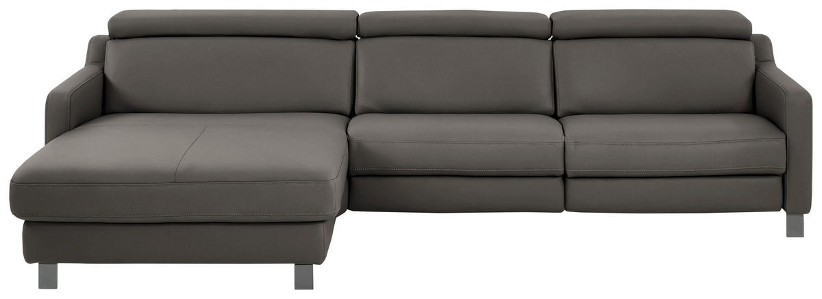 ECKSOFA in Echtleder Graubraun  - Graubraun/Schwarz, Design, Leder/Metall (176/291cm) - Valdera
