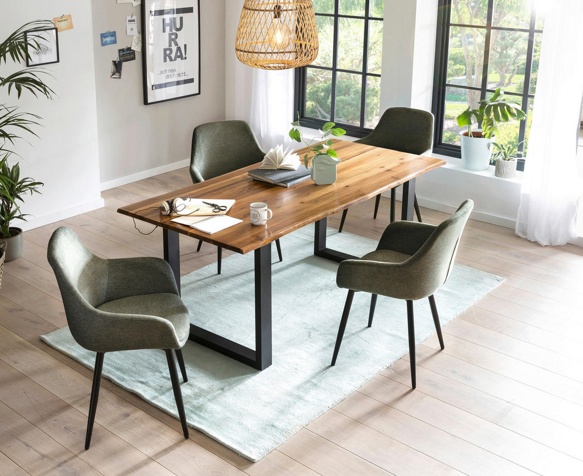 TISCHGRUPPE Grün, Cognac  - Cognac/Grün, MODERN, Holz/Textil (160/85/77cm) - Livetastic