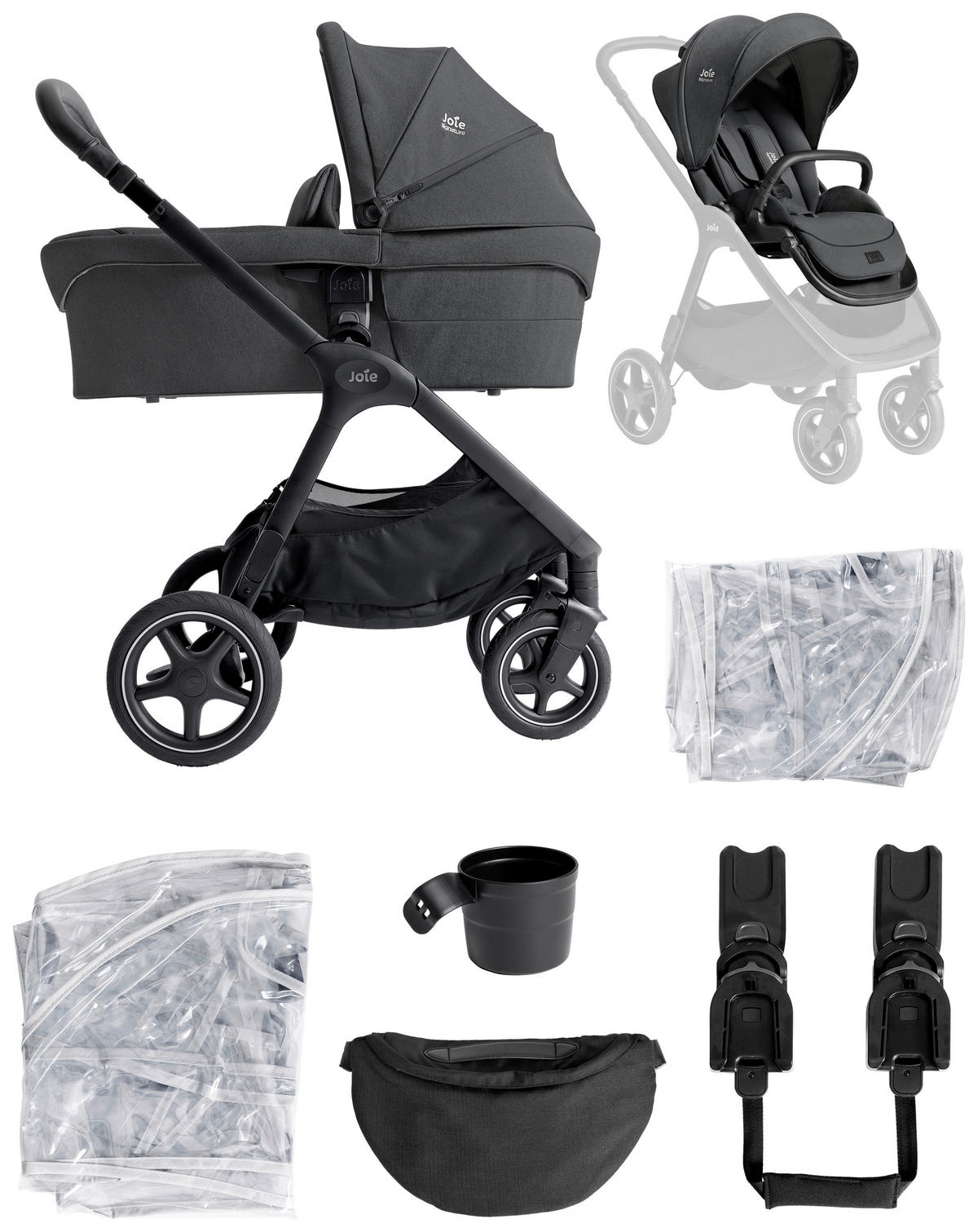 KOMBIKINDERWAGEN  Finiti 2in1  Ebony  - Dunkelgrau/Schwarz, Basics, Textil/Metall (60/109/87cm) - JOIE SIGNATURE