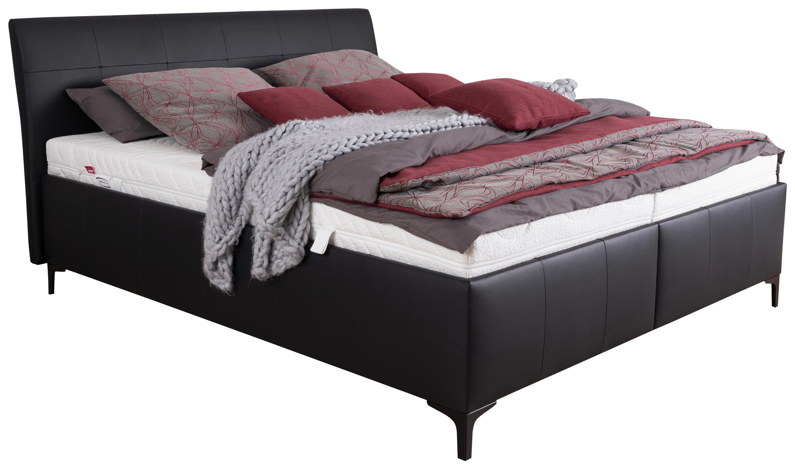 POLSTERBETT 180/200 cm  Schwarz  - Weiss/Schwarz, Konventionell, Leder/Holz (180/200cm) - Esposa