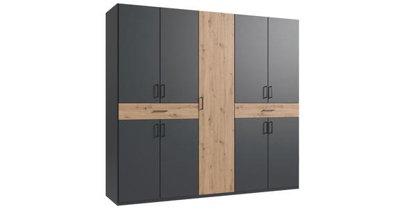 DREHTÜRENSCHRANK  in Graphitfarben, Eiche Artisan  - Schwarz/Graphitfarben, KONVENTIONELL, Holzwerkstoff/Kunststoff (225/208/58cm) - Carryhome