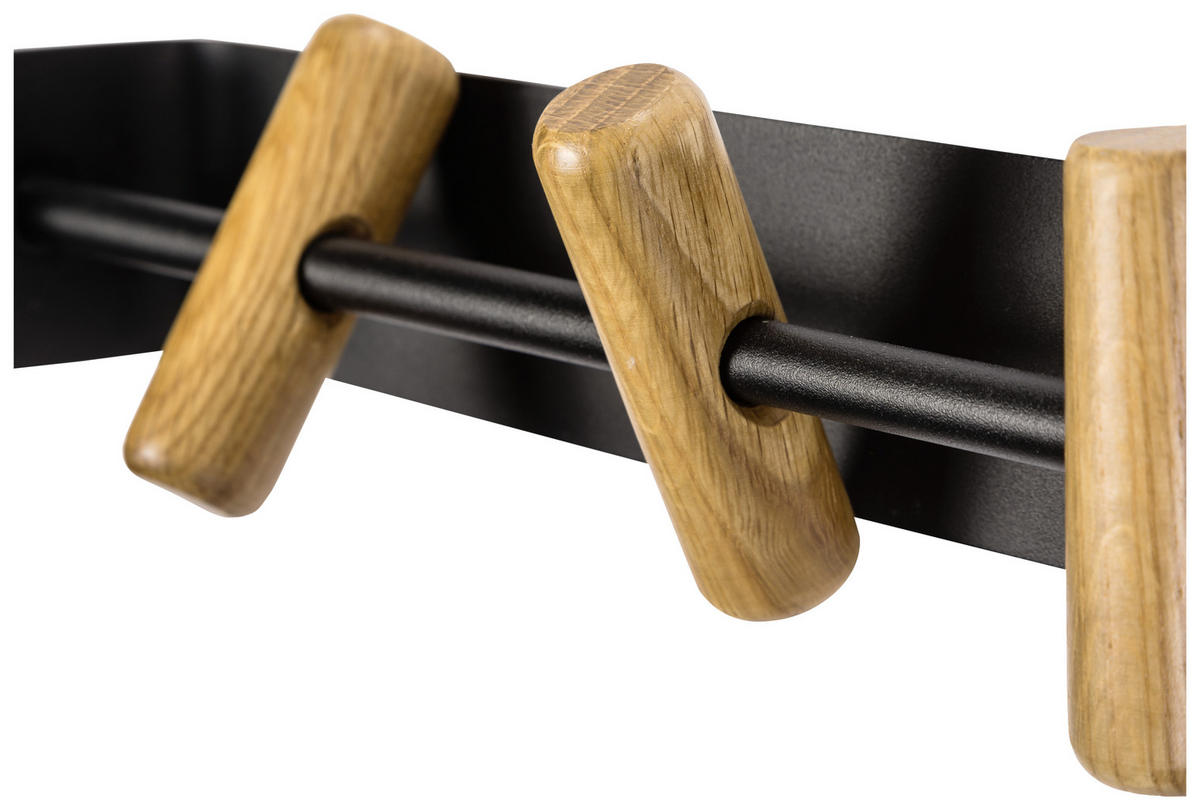 HAKENLEISTE  in Eiche massiv Naturfarben, Schwarz  - Schwarz/Naturfarben, Design, Holz/Metall (53/6/5cm)