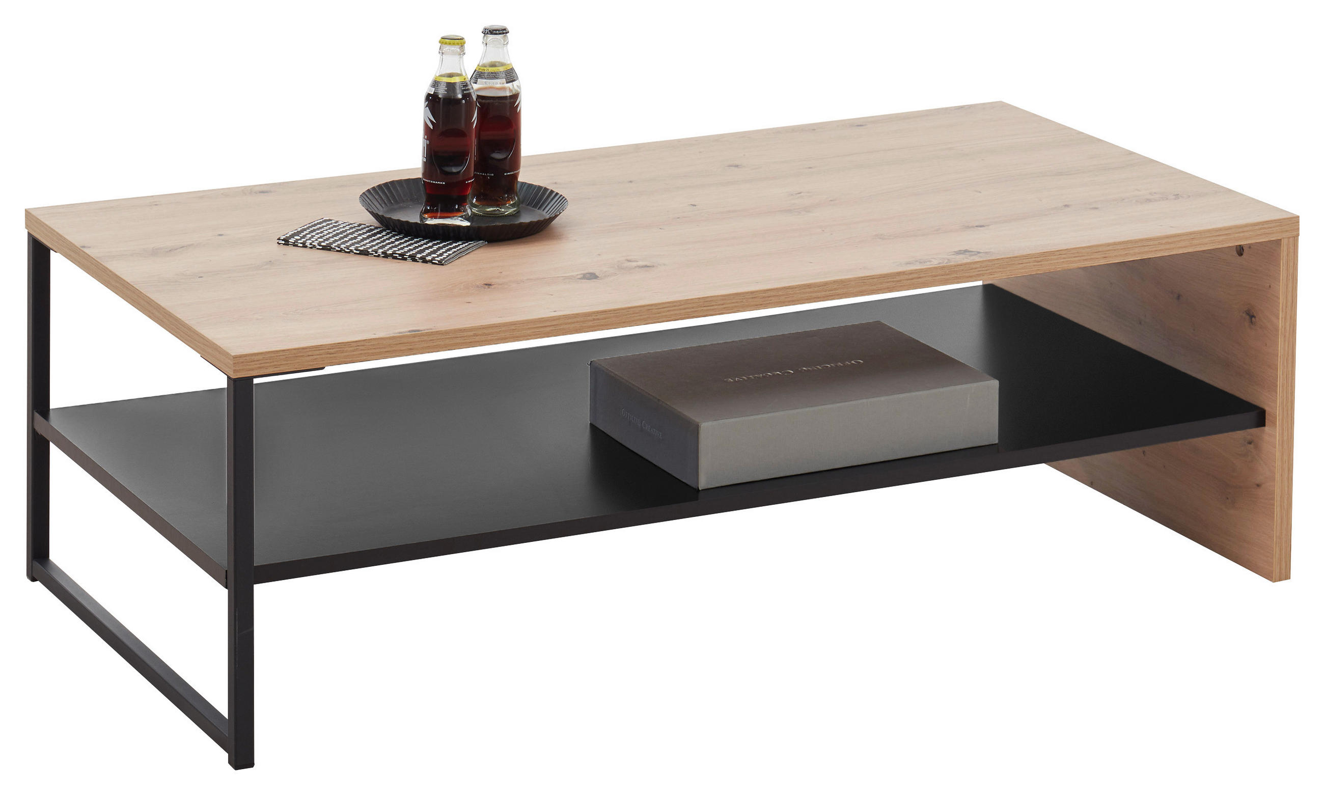 COUCHTISCH in Metall, Holzwerkstoff 120/60/40 cm  - Eichefarben/Schwarz, Modern, Holzwerkstoff/Metall (120/60/40cm) - MID.YOU