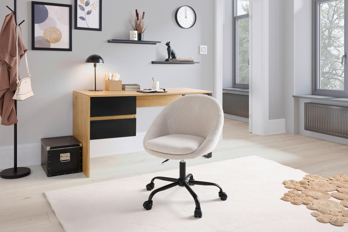 VRTLJIVI STOL kovina, tekstil bela, bež  - črna/bela, Moderno, kovina/umetna masa (62/79/87/61cm) - MID.YOU