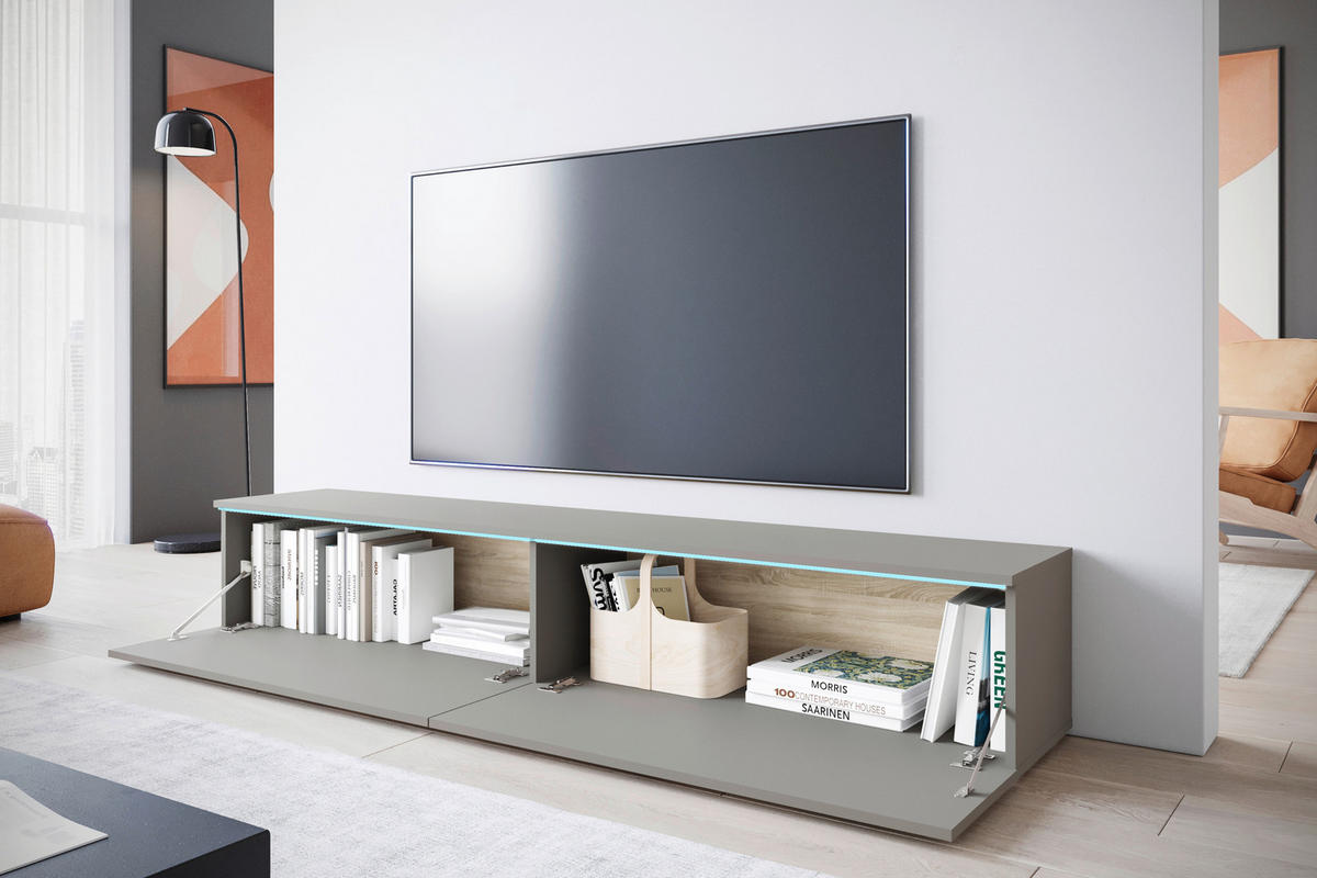 NÍZKÁ KOMODA, šedá,  - šedá, Trend, kompozitní dřevo/plast (180/30/33cm) - MID.YOU