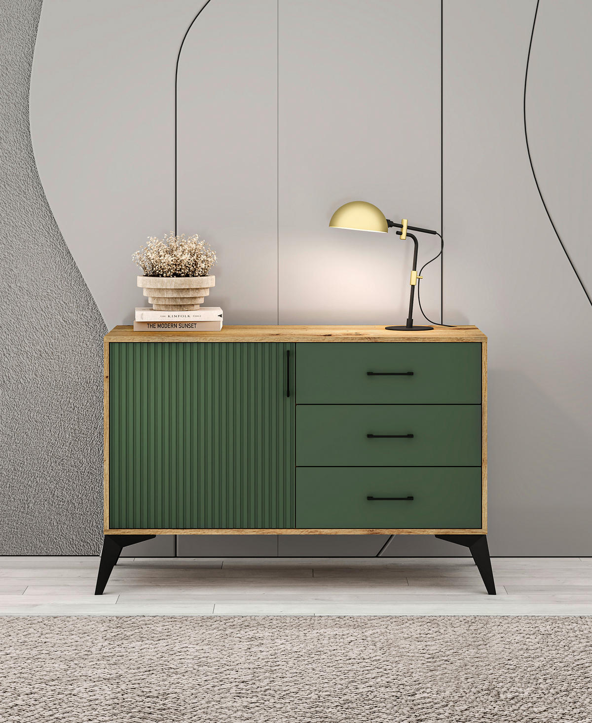 KOMMODE Lugo  in 112,5/78,4/42 cm  - Dunkelgrün/Schwarz, Design, Holzwerkstoff/Metall (112,5/78,4/42cm) - Boxxx