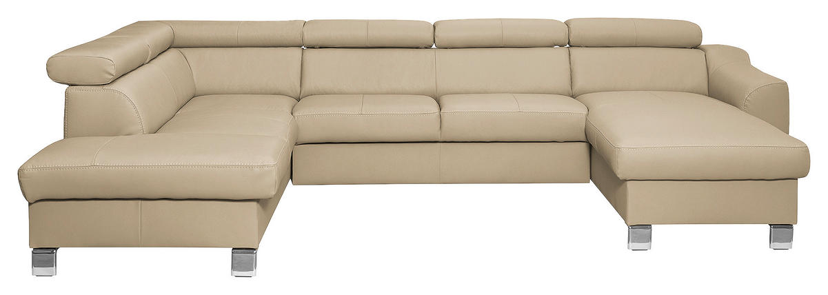 WOHNLANDSCHAFT  in Lederlook Echtleder Beige  - Chromfarben/Beige, Design, Leder/Textil (208/315/175cm) - Livetastic