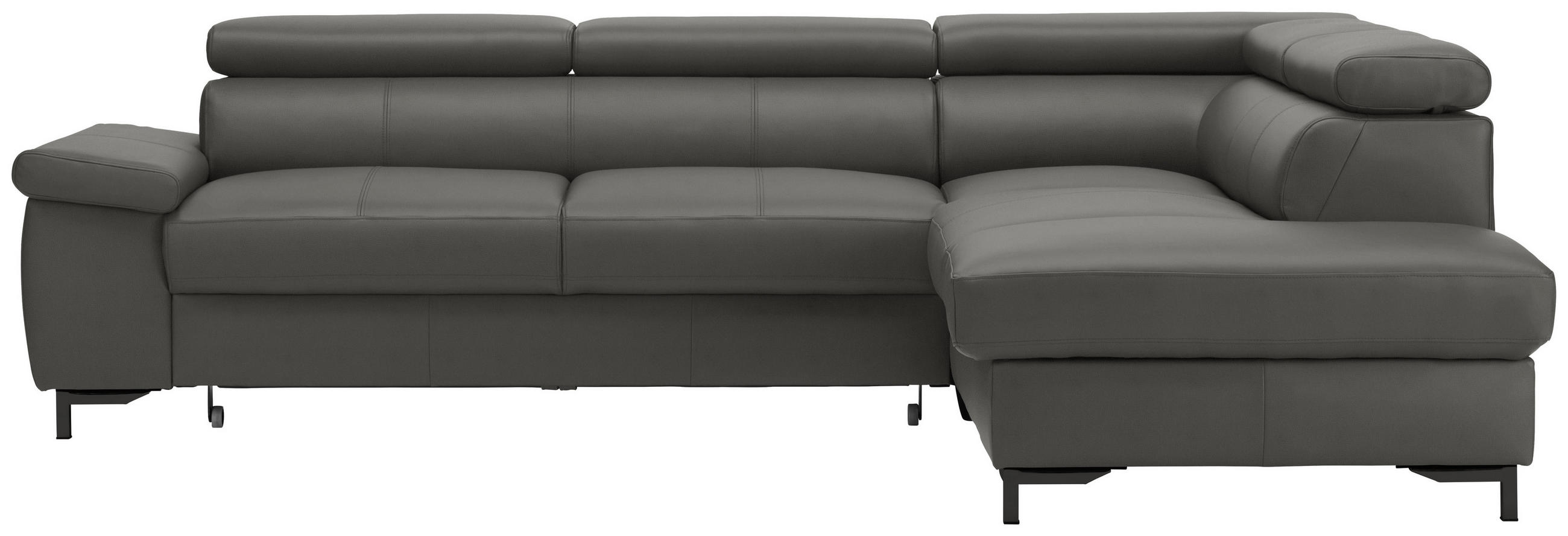 ECKSOFA in Echtleder Anthrazit  - Anthrazit/Schwarz, Design, Leder/Metall (268/213cm) - Stylife