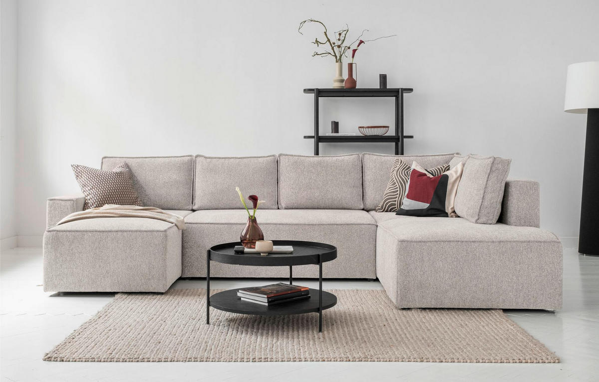 SJEDEĆA GARNITURA tekstil  bež   - bijela/siva, Design, tekstil/plastika (156/322/194cm) - MID.YOU