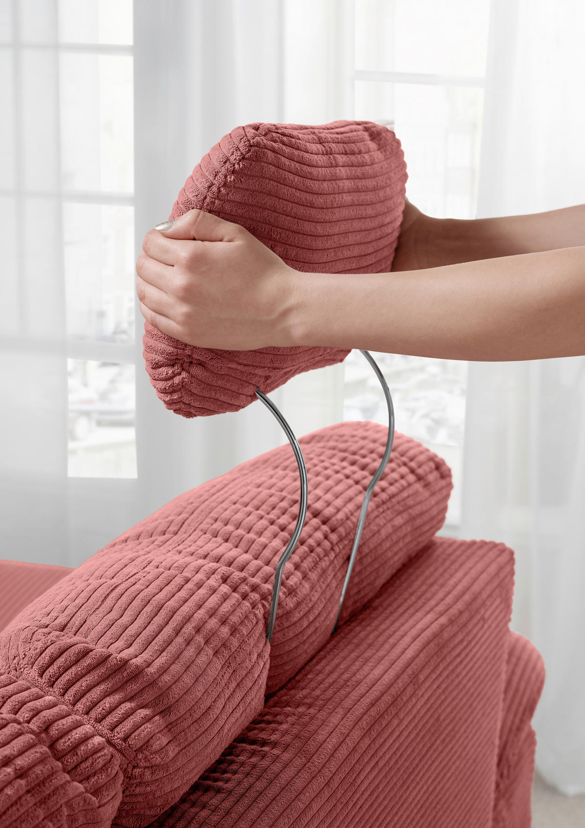 ECKSOFA Cord Koralle  - Koralle/Naturfarben, Modern, Holz/Textil (176/270cm) - Livetastic