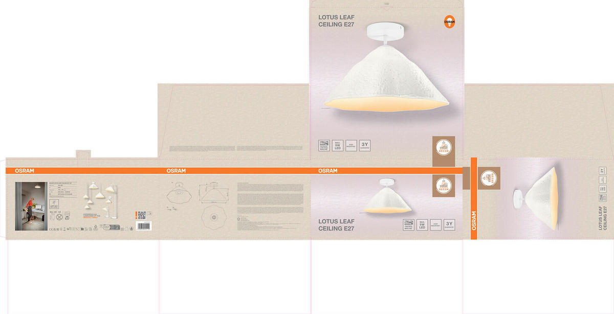 DECKENLEUCHTE 39,6/25,2 cm   - Weiß, Design, Papier/Metall (39,6/25,2cm) - Osram