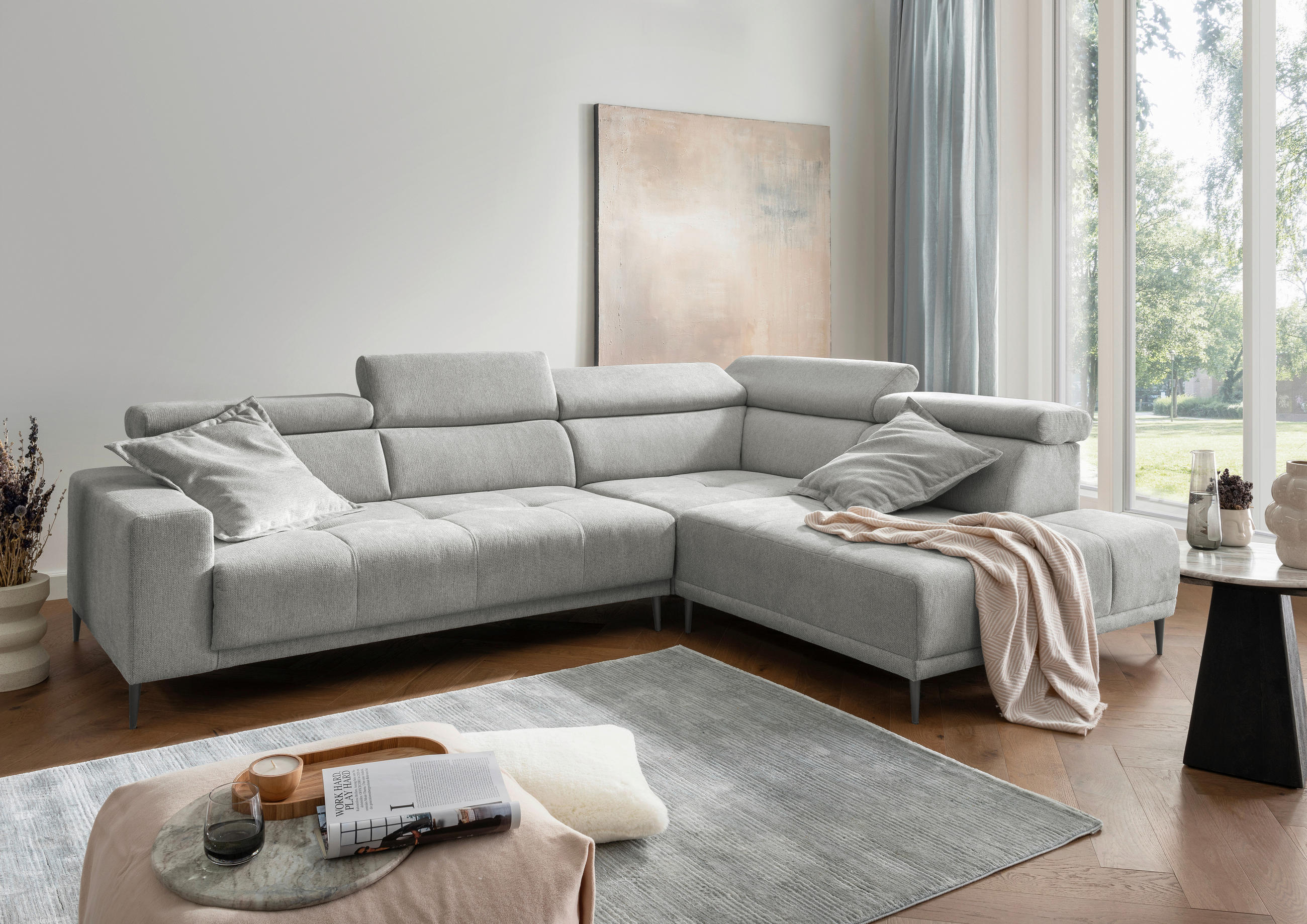 ECKSOFA INTERA in Struktur Grau  305/225 cm  - Schwarz/Grau, KONVENTIONELL, Textil/Metall (305/225cm) - Livetastic