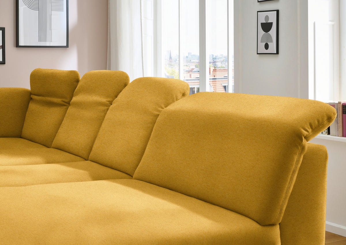 WOHNLANDSCHAFT Chenille Currygelb  - Currygelb/Schwarz, Design, Textil/Metall (255/369/198cm) - Beldomo Style