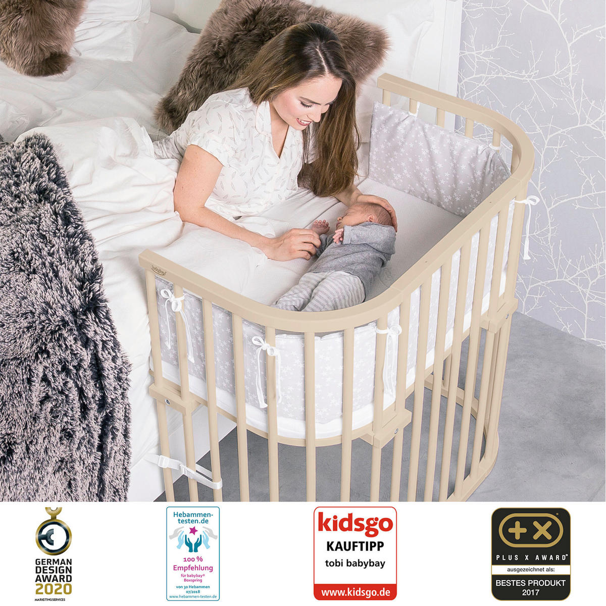BEISTELLBETT  96/54/96,50 cm  - Beige, Basics, Holz (96/54/96,50cm) - Babybay