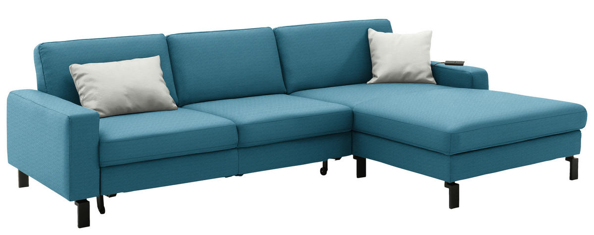 ECKSOFA Cord Petrol  - Petrol/Schwarz, Design, Textil/Metall (298/185cm) - Pure Home Lifestyle