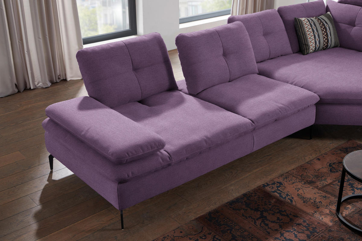 ECKSOFA Flachgewebe Lila  - Lila/Schwarz, Design, Textil/Metall (344/157cm) - Chilliano