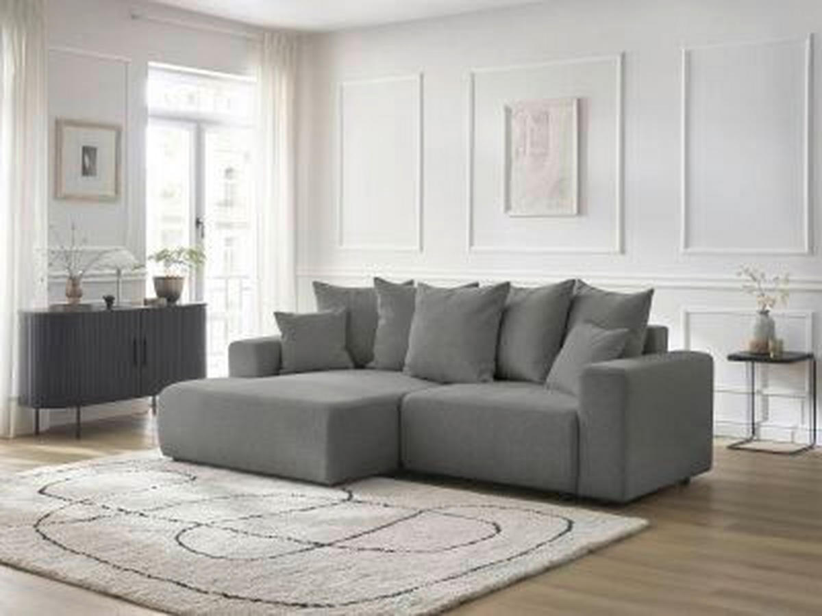 ECKSOFA Ottomane links  ATILLA Dunkelgrau Flachgewebe  - Dunkelgrau/Schwarz, MODERN, Kunststoff/Textil (149/244cm)