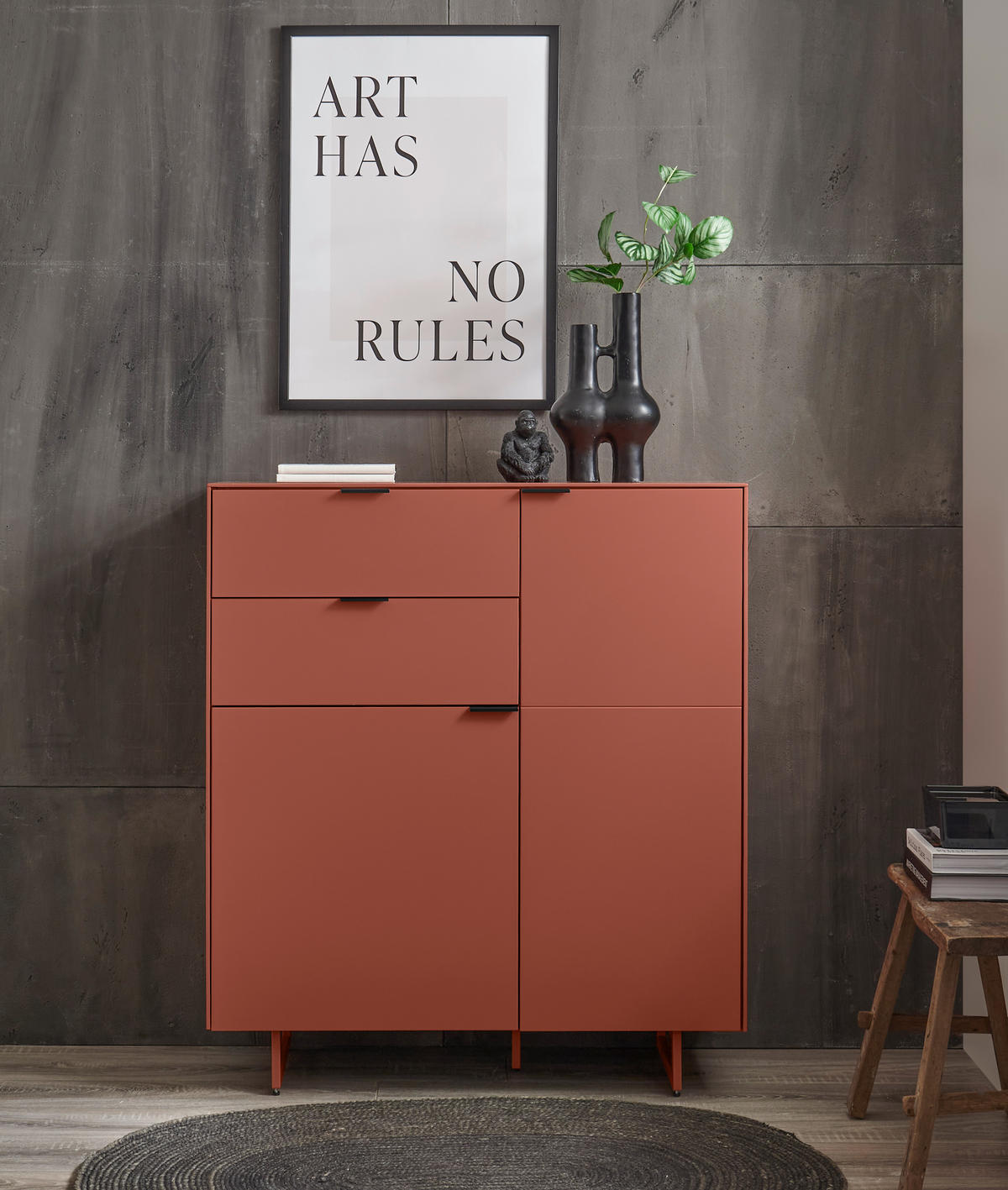 SCHUHSCHRANK  in 96/109/38 cm  - Rot/Schwarz, Design, Holzwerkstoff/Metall (96/109/38cm) - Voleo