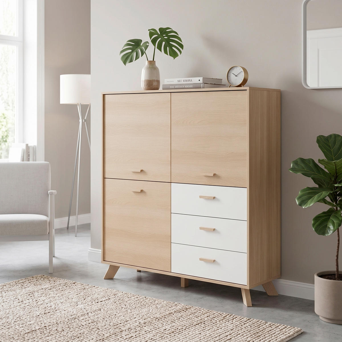 HIGHBOARD  120/131/36,5 cm 3 Schublade(n)  - Eiche Bianco/Eichefarben, Design, Holz/Holzwerkstoff (120/131/36,5cm) - MID.YOU