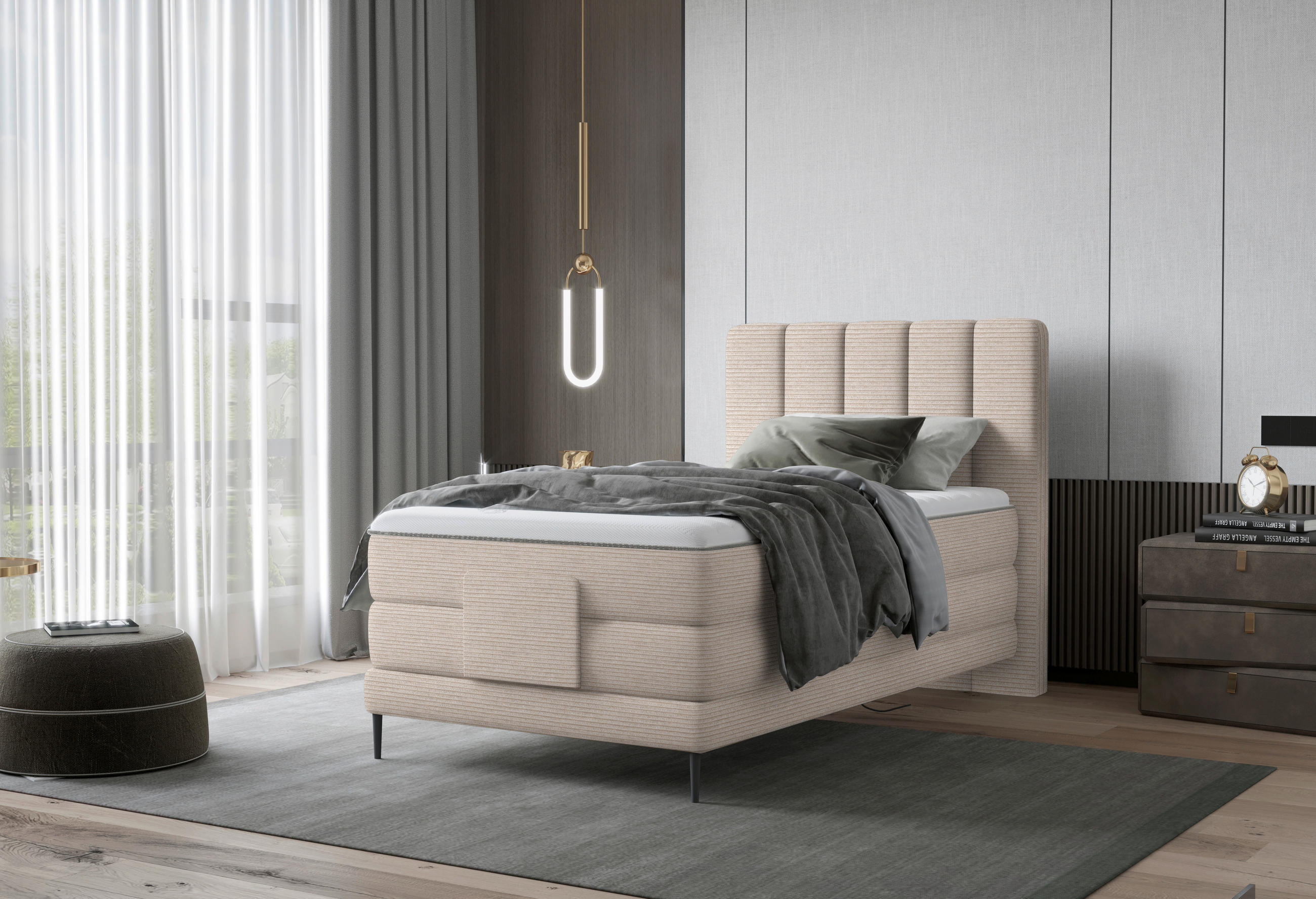 BOXSPRINGBETT 100/200 cm  in Sandfarben  - Sandfarben/Schwarz, Natur, Textil/Metall (100/200cm) - Esposa