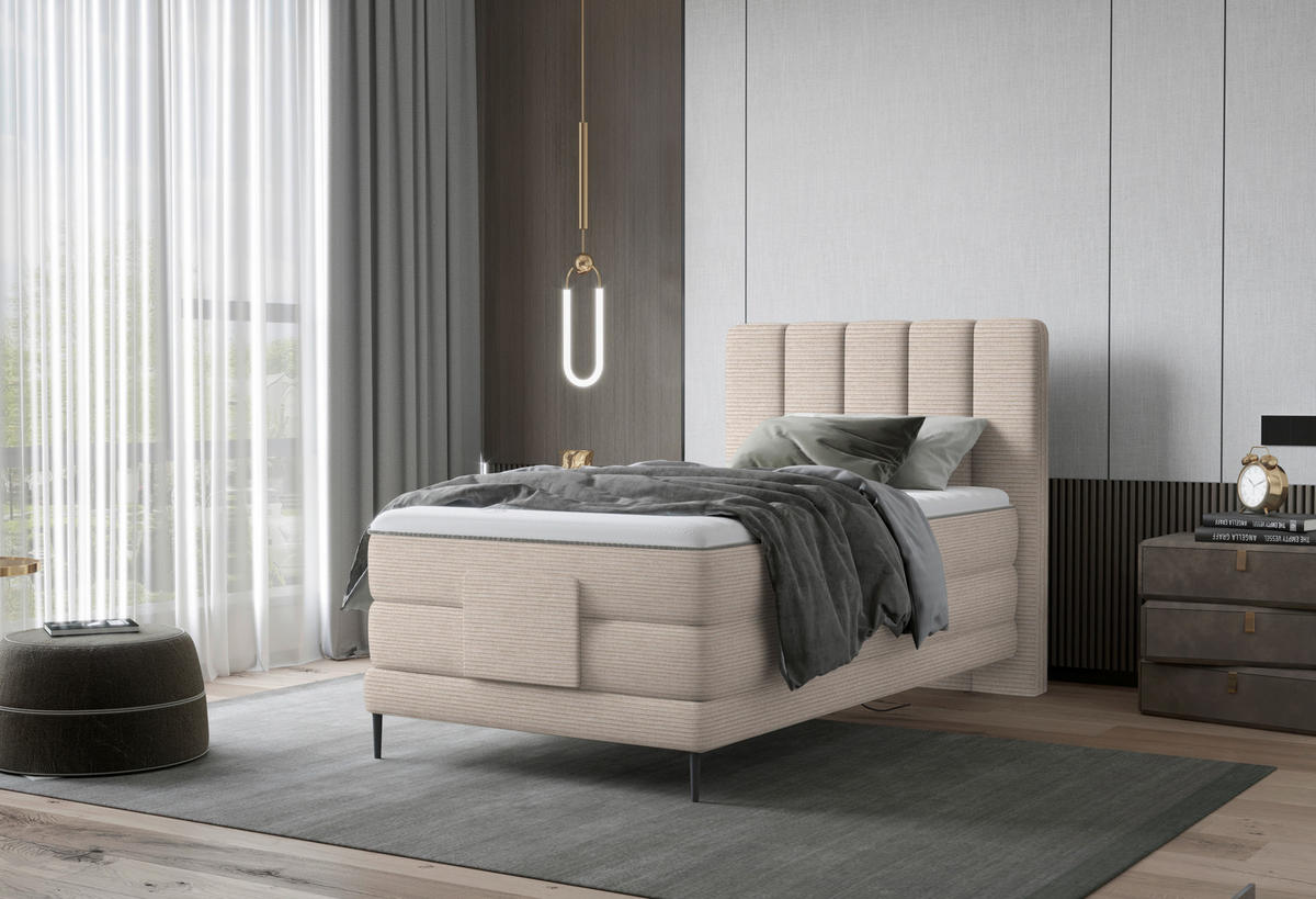 BOXSPRINGBETT 120/200 cm  in Sandfarben  - Sandfarben/Schwarz, Natur, Textil/Metall (120/200cm) - Esposa