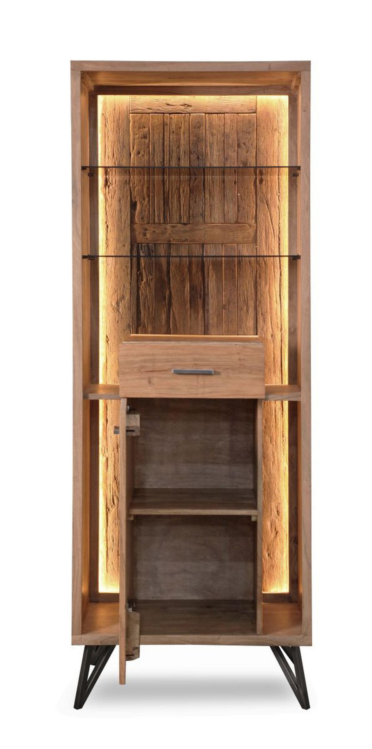 VITRÍNA, akácie, barvy akácie, 72/195/40 cm - černá/barvy akácie, Moderní, kov/dřevo (72/195/40cm) - Livetastic