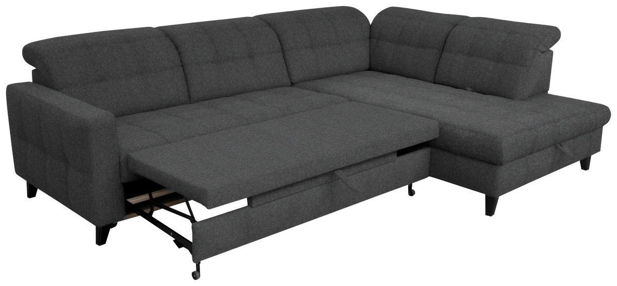 ECKSOFA in Webstoff Dunkelgrau  - Dunkelgrau/Schwarz, Design, Holz/Textil (297/216cm) - Xora