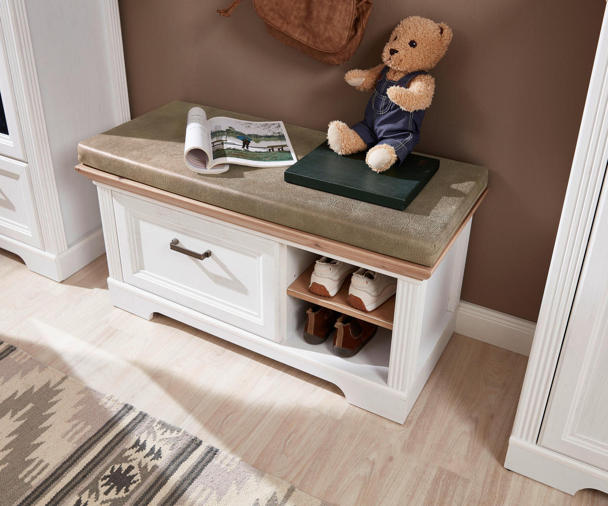 GARDEROBENBANK  in 93/49/41 cm  - Eichefarben/Beige, ROMANTIK / LANDHAUS, Textil/Metall (93/49/41cm) - Landscape