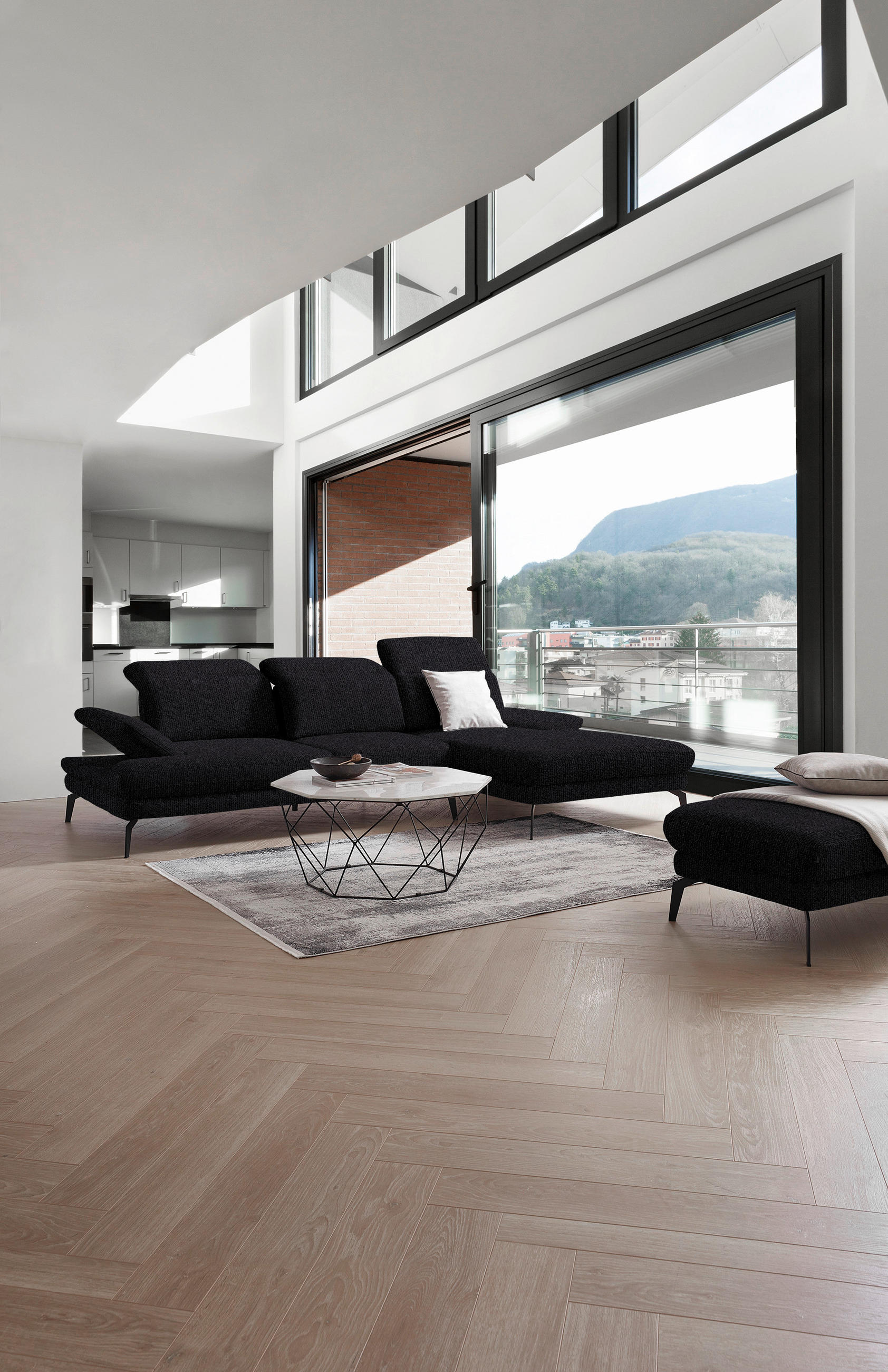 ECKSOFA in Webstoff Schwarz  - Schwarz, Design, Textil/Metall (289/180cm) - Stylife